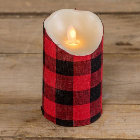 Ragon House Collection 5" Buffalo Check Moving Flame Pillar Candle available at The Good Life Boutique