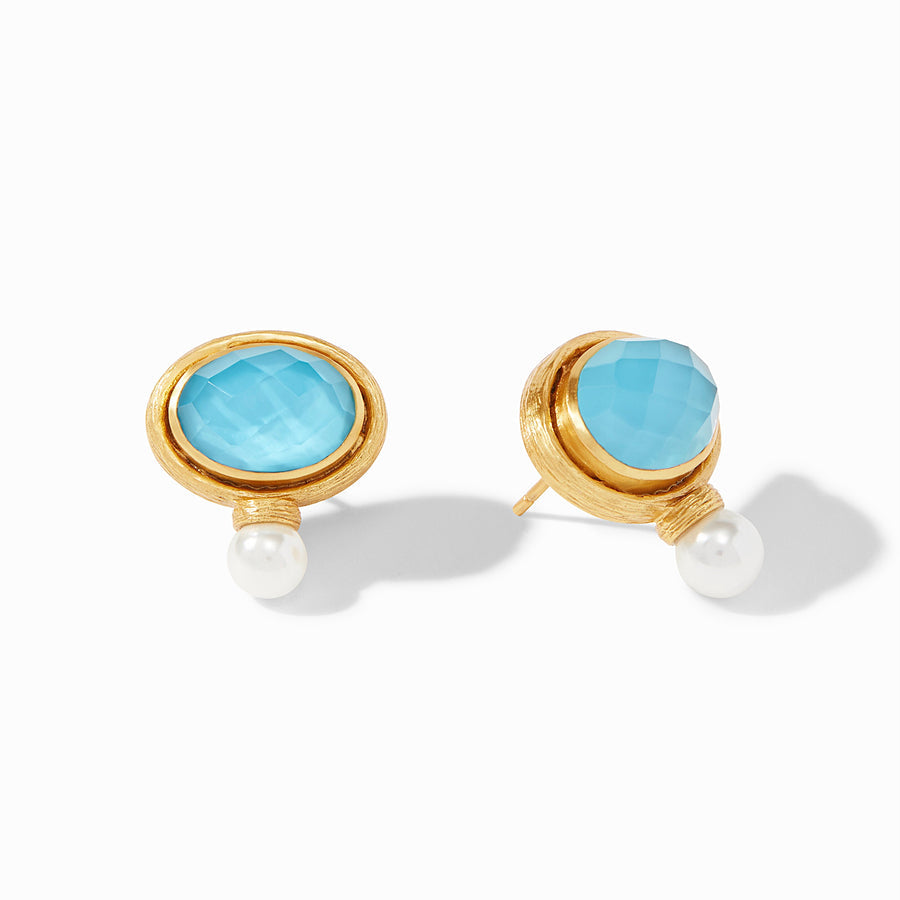 Julie Vos Julie Vos - Simone Earring Gold - Iridescent Pacific Blue And Pearl available at The Good Life Boutique