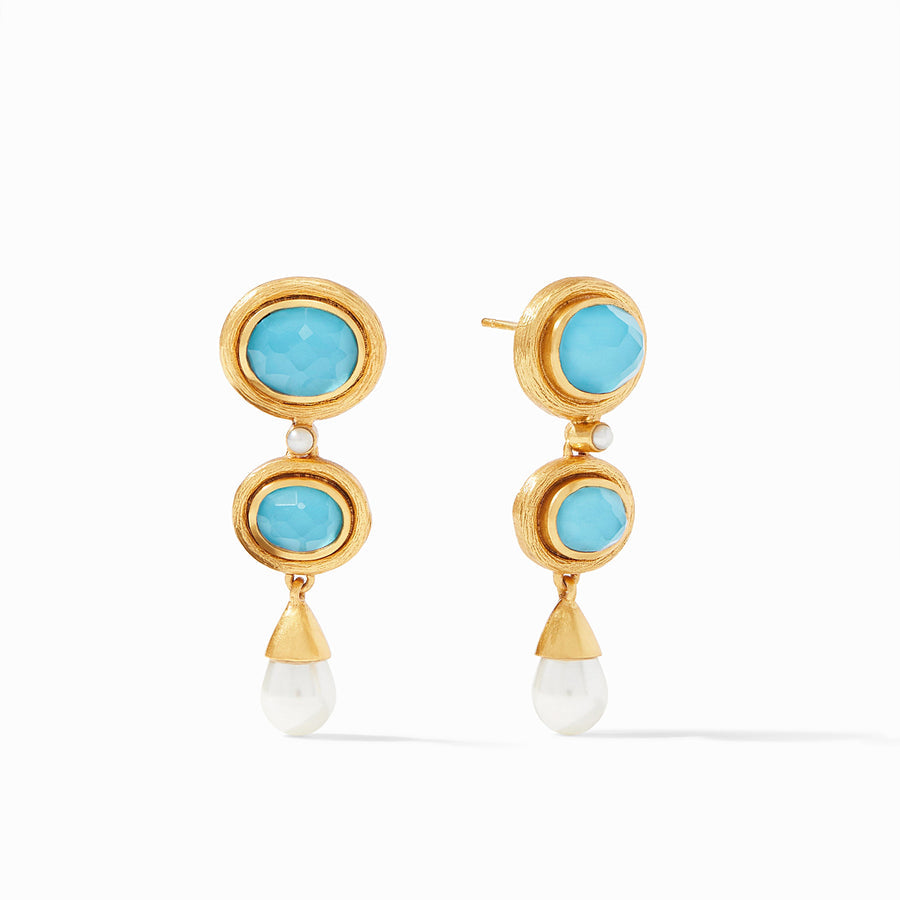 Julie Vos Julie Vos - Simone Tier Earring Gold Iridescent Pacific Blue And Pearl available at The Good Life Boutique