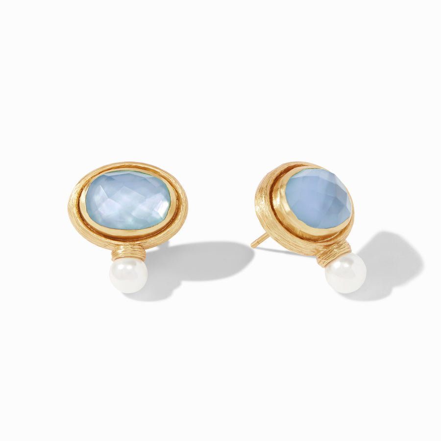 Julie Vos Julie Vos - Simone Earring Gold Iridescent Chalcedony Blue and Pearl available at The Good Life Boutique