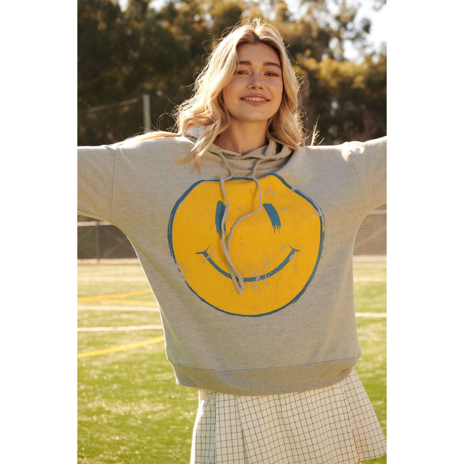 Knit Vintage Style Smiley Face Graphic Hoodie - The Good Life Boutique