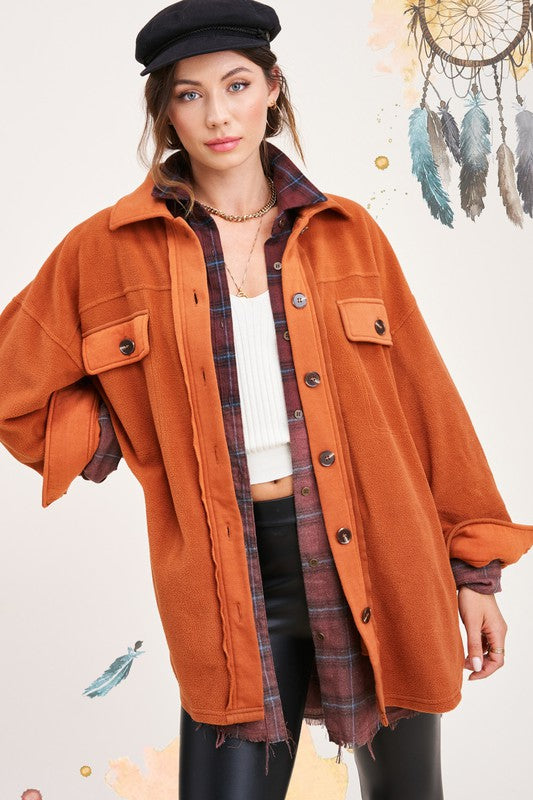 La Miel Sunset Fleece Jacket - Rust available at The Good Life Boutique