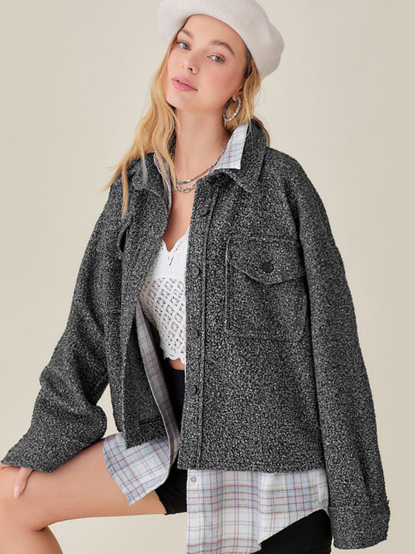 La Miel Textured Design Jacket with Front Pockets - Charcoal available at The Good Life Boutique