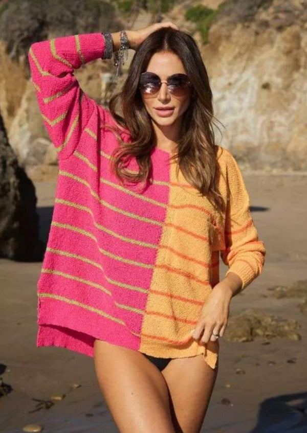Davi&Dani Textured Multi Color Sweater - Fuchsia/Orange available at The Good Life Boutique
