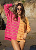 Davi&Dani Textured Multi Color Sweater - Fuchsia/Orange available at The Good Life Boutique