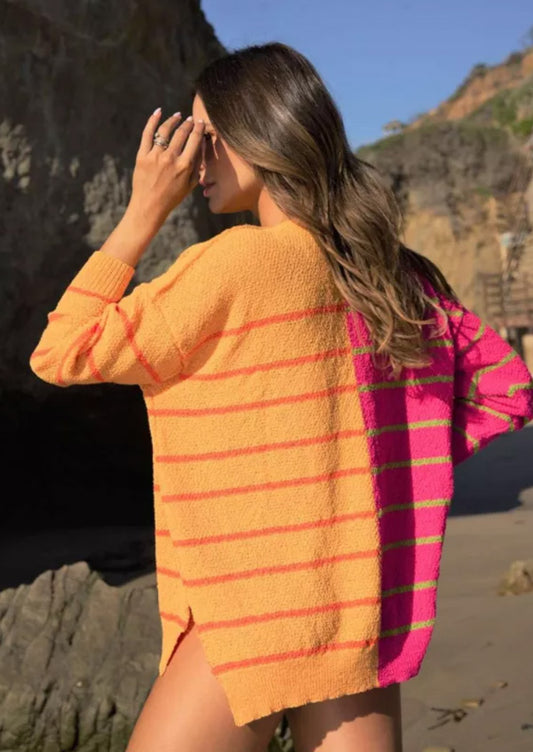 Davi&Dani Textured Multi Color Sweater - Fuchsia/Orange available at The Good Life Boutique