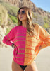 Davi&Dani Textured Multi Color Sweater - Fuchsia/Orange available at The Good Life Boutique