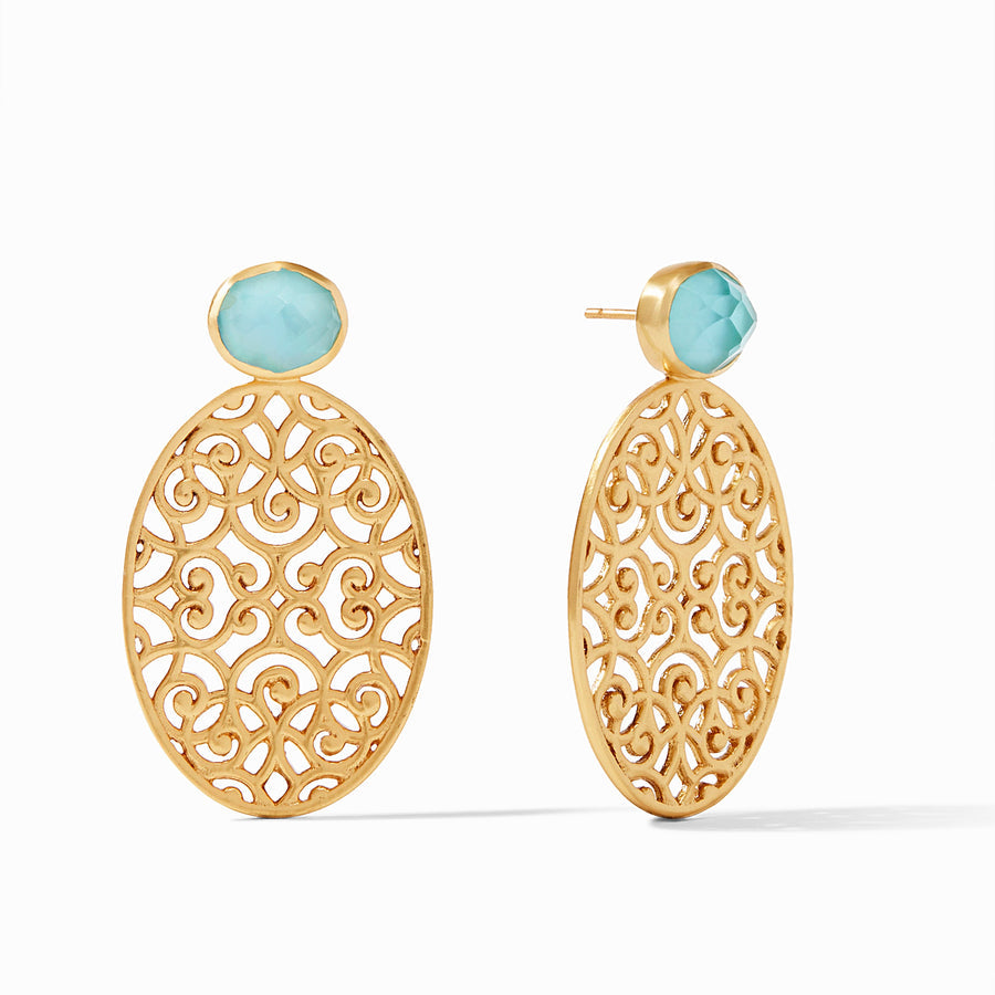 Julie Vos Julie Vos - Vienna Statement Earring Gold -Iridescent Bahamian Blue available at The Good Life Boutique