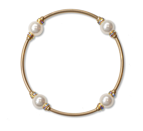 Made As Intended Crystal White Pearl Blessing Bracelet With Gold Links available at The Good Life Boutique