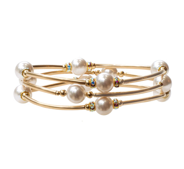 Made As Intended Crystal White Pearl Blessing Bracelet With Gold Links available at The Good Life Boutique
