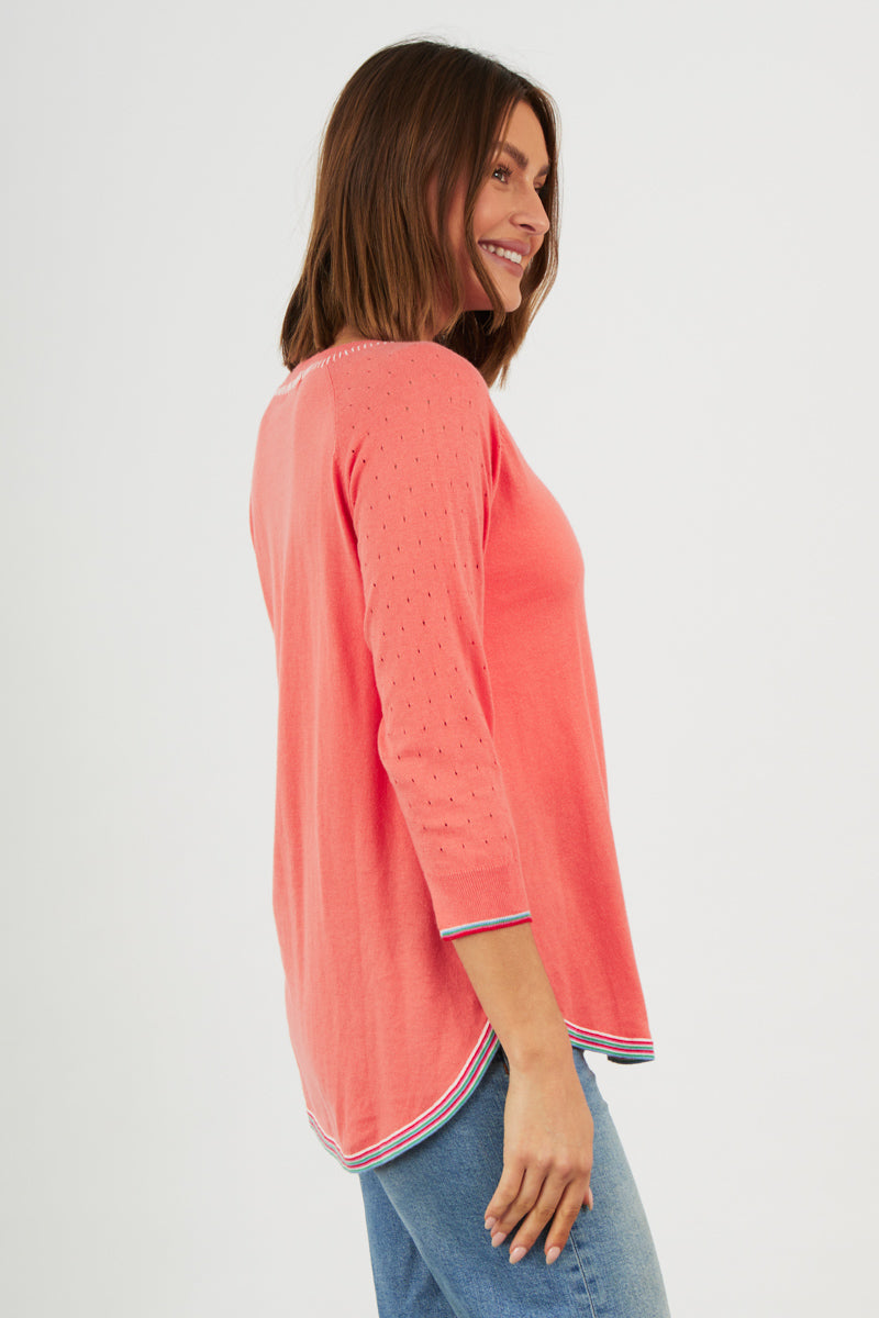 Zaket & Plover Zaket & Plover - Embroidered Trim Sweater - Papaya available at The Good Life Boutique