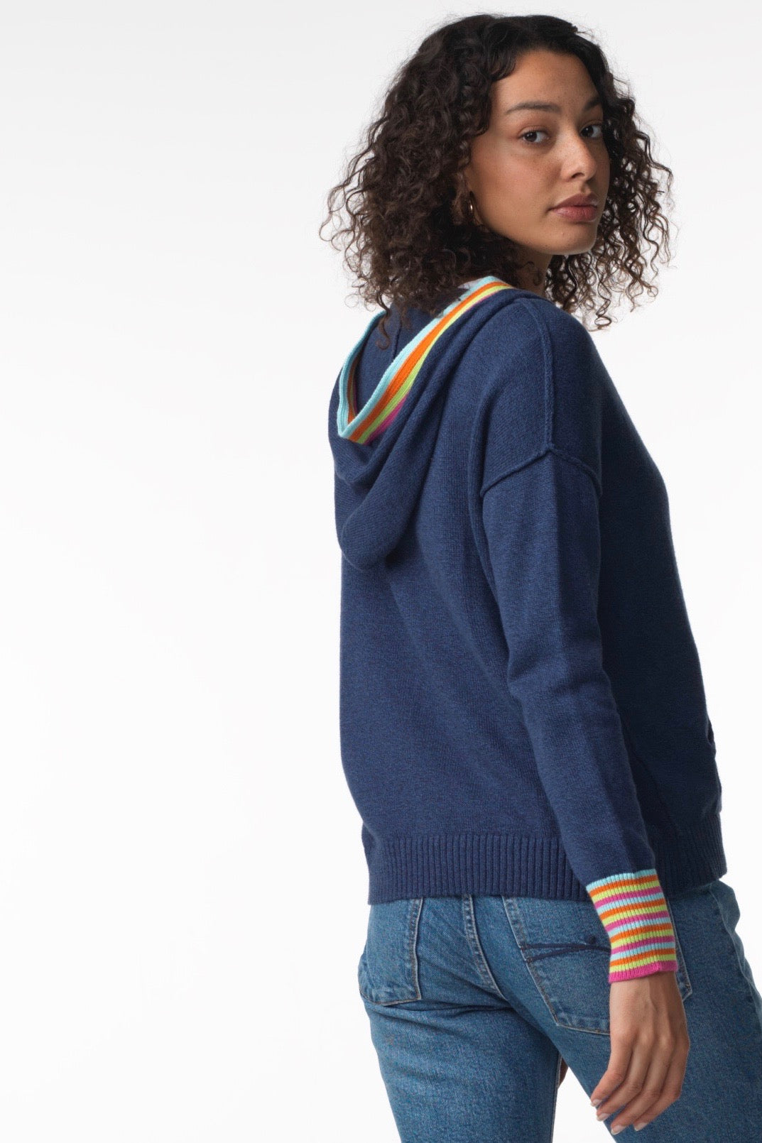 Zaket & Plover Zaket & Plover - Stripe Hoodie - Denim available at The Good Life Boutique