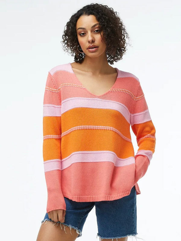 Zaket & Plover Zaket & Plover - Cotton V Sweater - Melon available at The Good Life Boutique