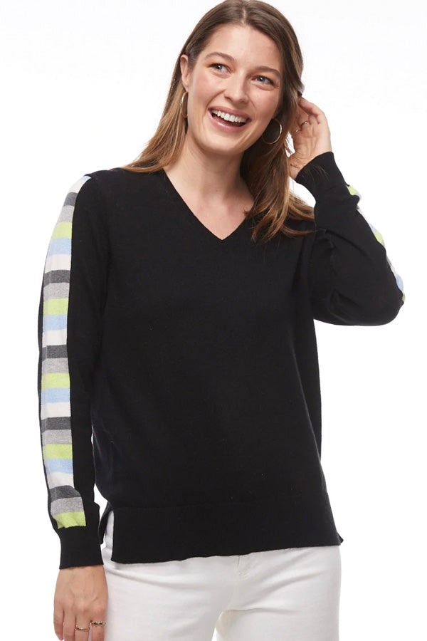 Zaket & Plover Zaket & Plover - Ladder Sleeve Sweater - Black Combo available at The Good Life Boutique