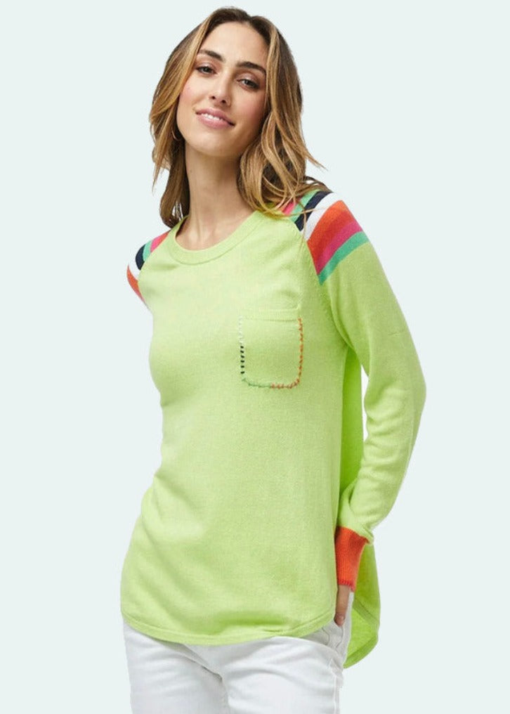 Zaket & Plover Zaket & Plover - Stitch Pocket Sweater - Lime available at The Good Life Boutique