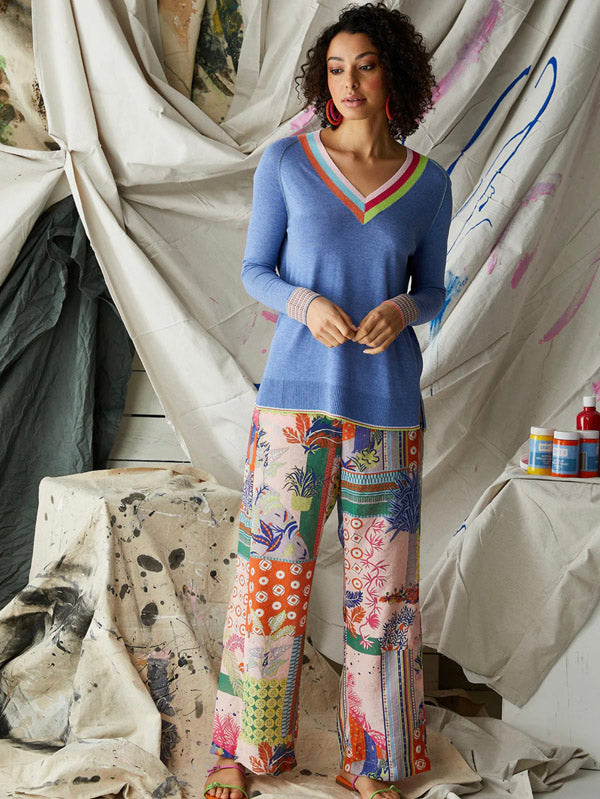 Zaket & Plover Zaket & Plover - Stripe Detail V - Chambrey available at The Good Life Boutique