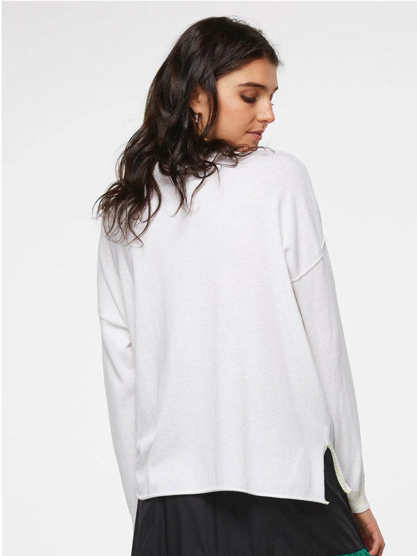 Zaket & Plover Zaket & Plover - Tie Detail Sweater - White with Black Tie available at The Good Life Boutique