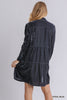Umgee USA, Inc. Velvet Long Sleeve Collar Button Down Tiered Dress - Steel Blue available at The Good Life Boutique