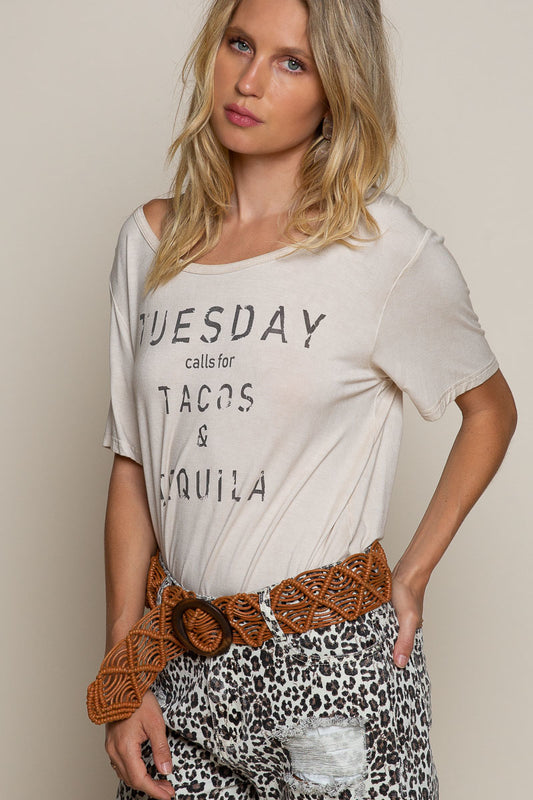 POL Clothing Taco Tuesdays Top - Almond Print available at The Good Life Boutique