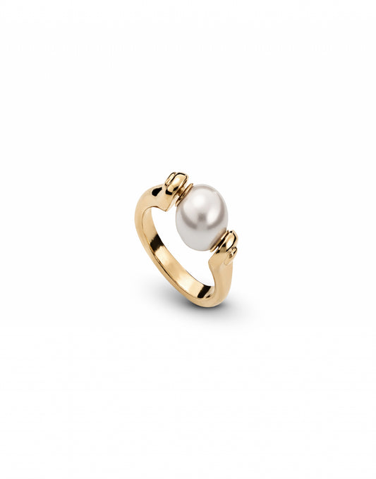 UNO DE 50 Unode50 - Gold Full Pearl Moon Ring available at The Good Life Boutique