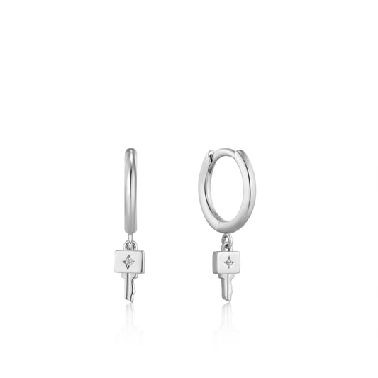 ANIA HAIE ANIA HAIE - Silver Key Huggie Hoop Earrings available at The Good Life Boutique