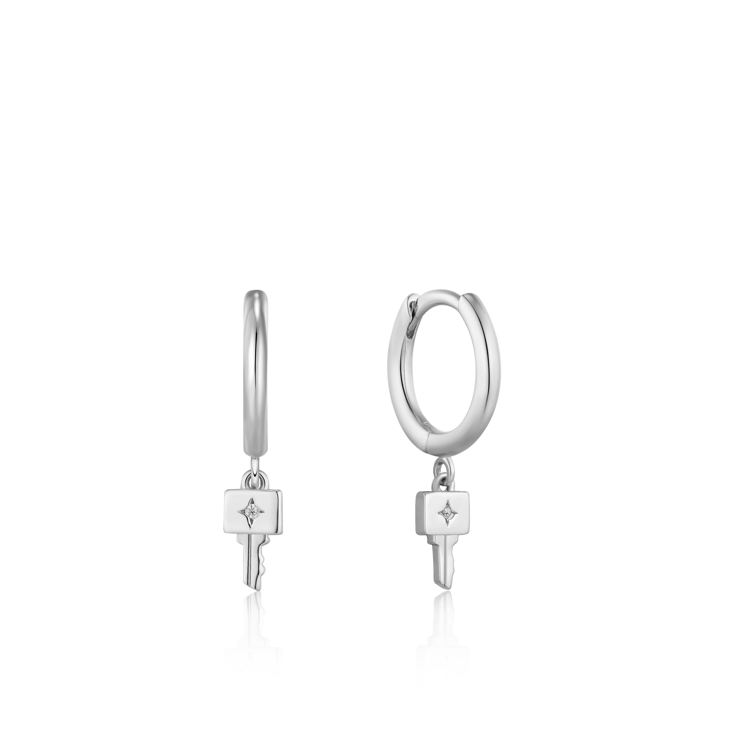 ANIA HAIE ANIA HAIE - Silver Key Huggie Hoop Earrings available at The Good Life Boutique