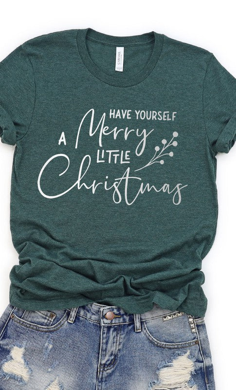 Kissed Apparel Have A Merry Little Christmas Green with Silver Graphic Tee available at The Good Life Boutique