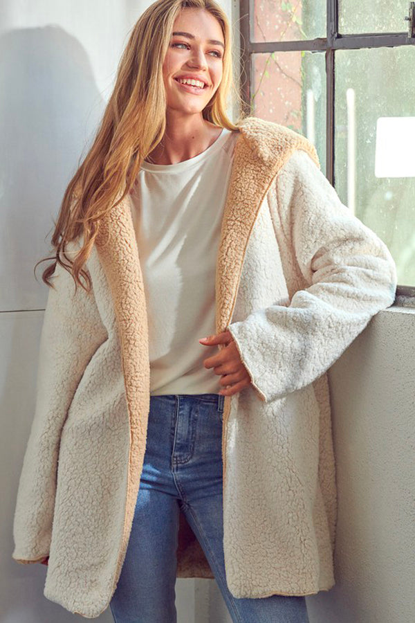 E Luna Sherpa Fleece Reversible Coat - One Size available at The Good Life Boutique