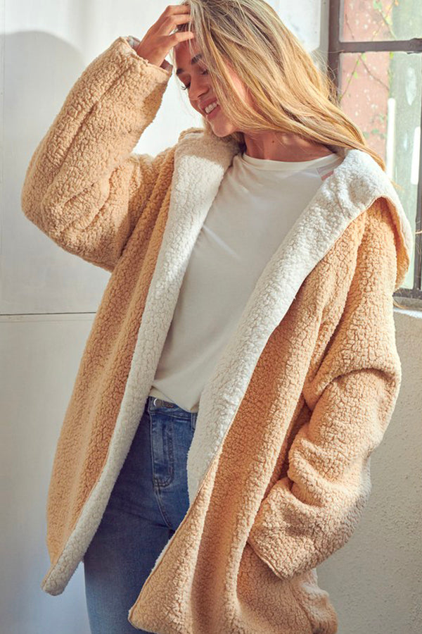 E Luna Sherpa Fleece Reversible Coat - One Size available at The Good Life Boutique