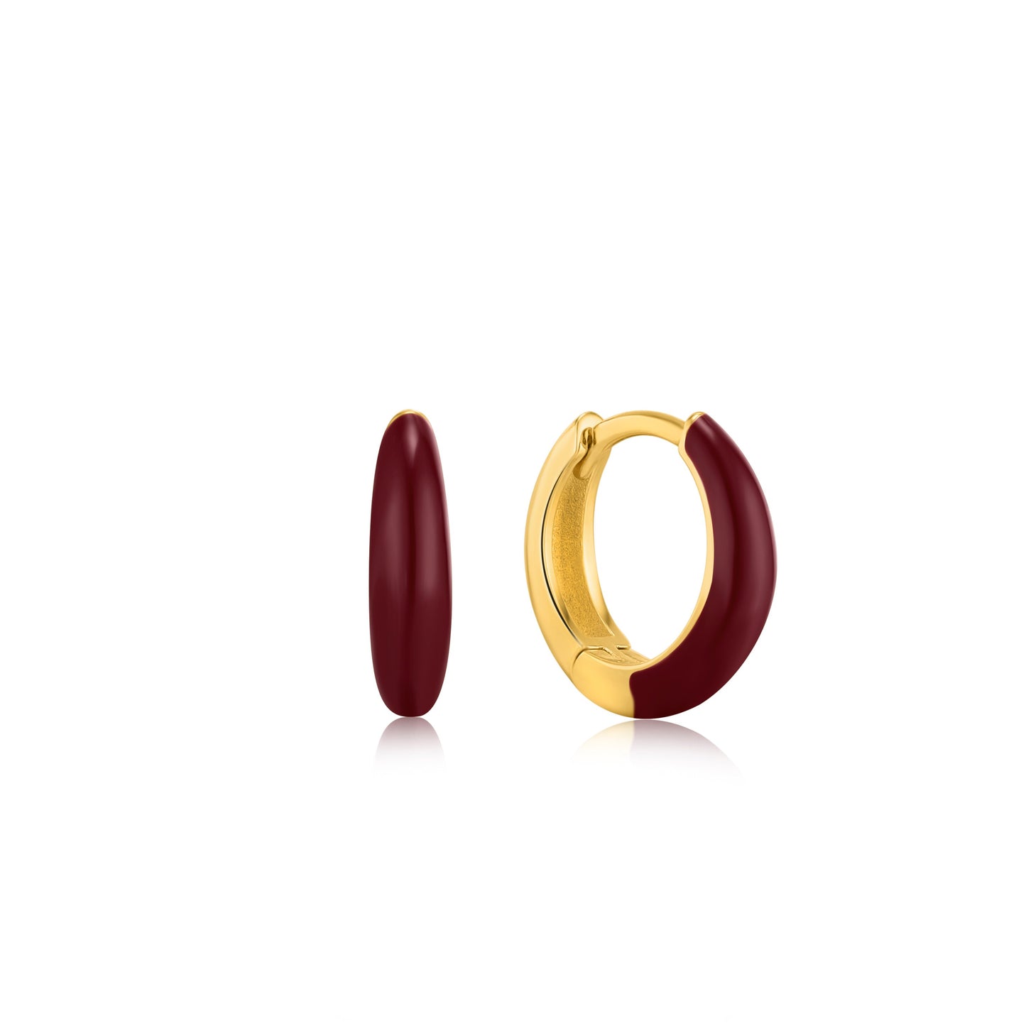 ANIA HAIE ANIA HAIE - Claret Red Enamel Gold sleep Huggie Hoop Earrings available at The Good Life Boutique