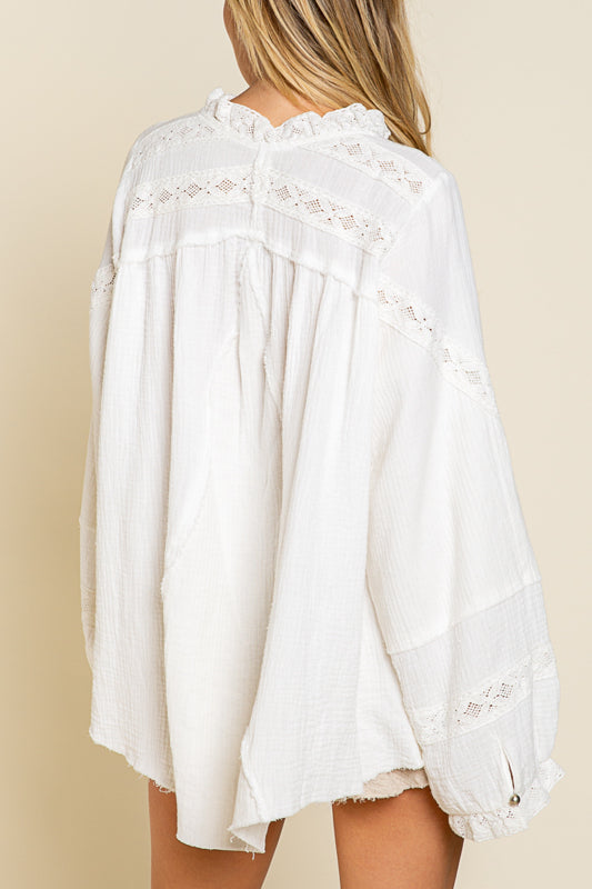 POL Clothing Double Gauze Feminine Top - Ivory available at The Good Life Boutique