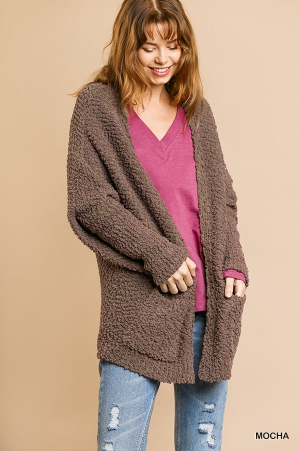 Umgee USA, Inc. Open Front Oversized Cardigan Sweater with Pockets - Mocha available at The Good Life Boutique