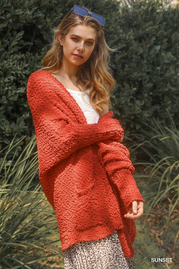 Umgee USA, Inc. Open Front Oversized Cardigan Sweater with Pockets - Sunset available at The Good Life Boutique
