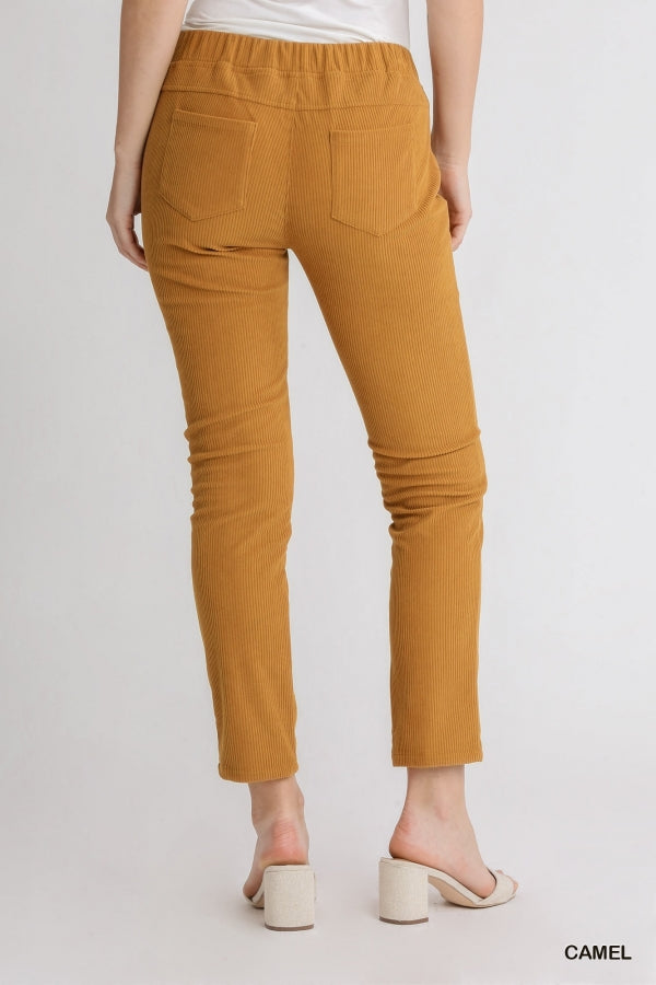 Umgee USA, Inc. Corduroy Slim Leg Pull-On Pant with Back Pockets - Available Colors Black & Camel available at The Good Life Boutique